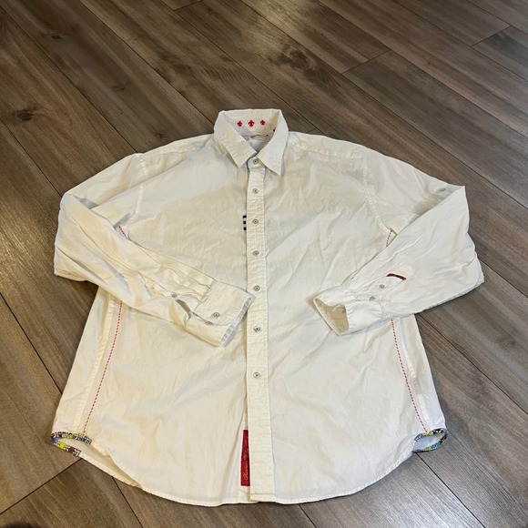Robert Graham Long Sleeve Button Down Shirt White Multi Trim Mens 2XL Bin A-1 - Picture 1 of 5